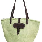 TS0002-21 Sisaltasche pastellgrün wasserfeste Farbe H 25 - 30 cm B 35 cm mit Ledergriff und Innenfutter aus Kitengestoff mit Innentasche Kenia