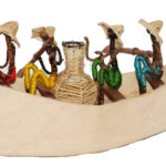 HO0003-0 Holzboot Safari mit 5 Figuren aus Sisal 33 x 12 cm Kenia